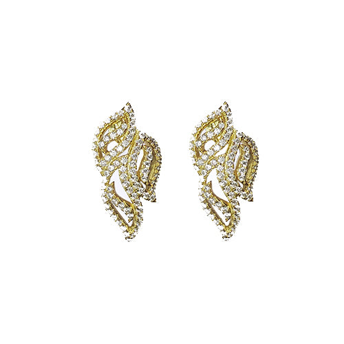 Sterling Silver Yellow Gold Plated & White CZ Leaf Earrings