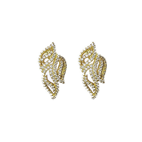 Sterling Silver Yellow Gold Plated & White CZ Leaf Earrings