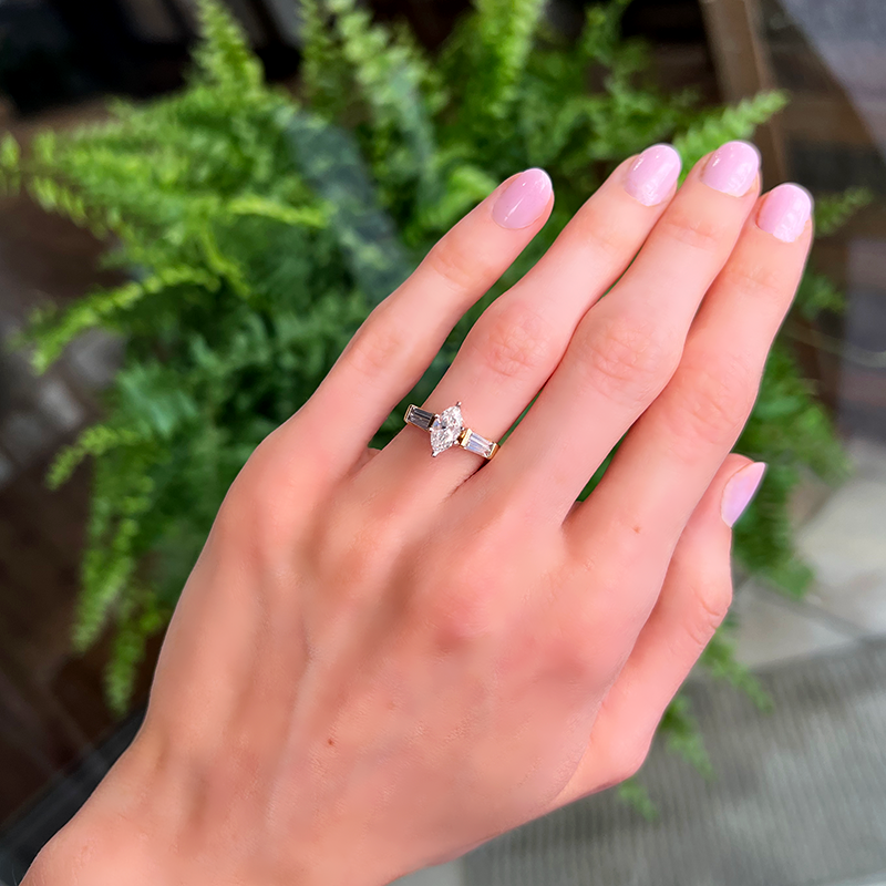 Estate 14K Marquise Shaped 0.82 Carat Diamond Engagement Ring