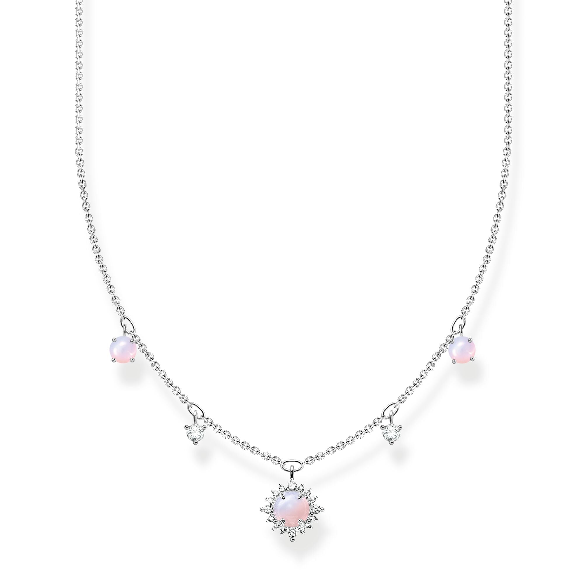 Thomas Sabo sterling silver and pink opal effect, white stone accent dangles, adjustable necklace