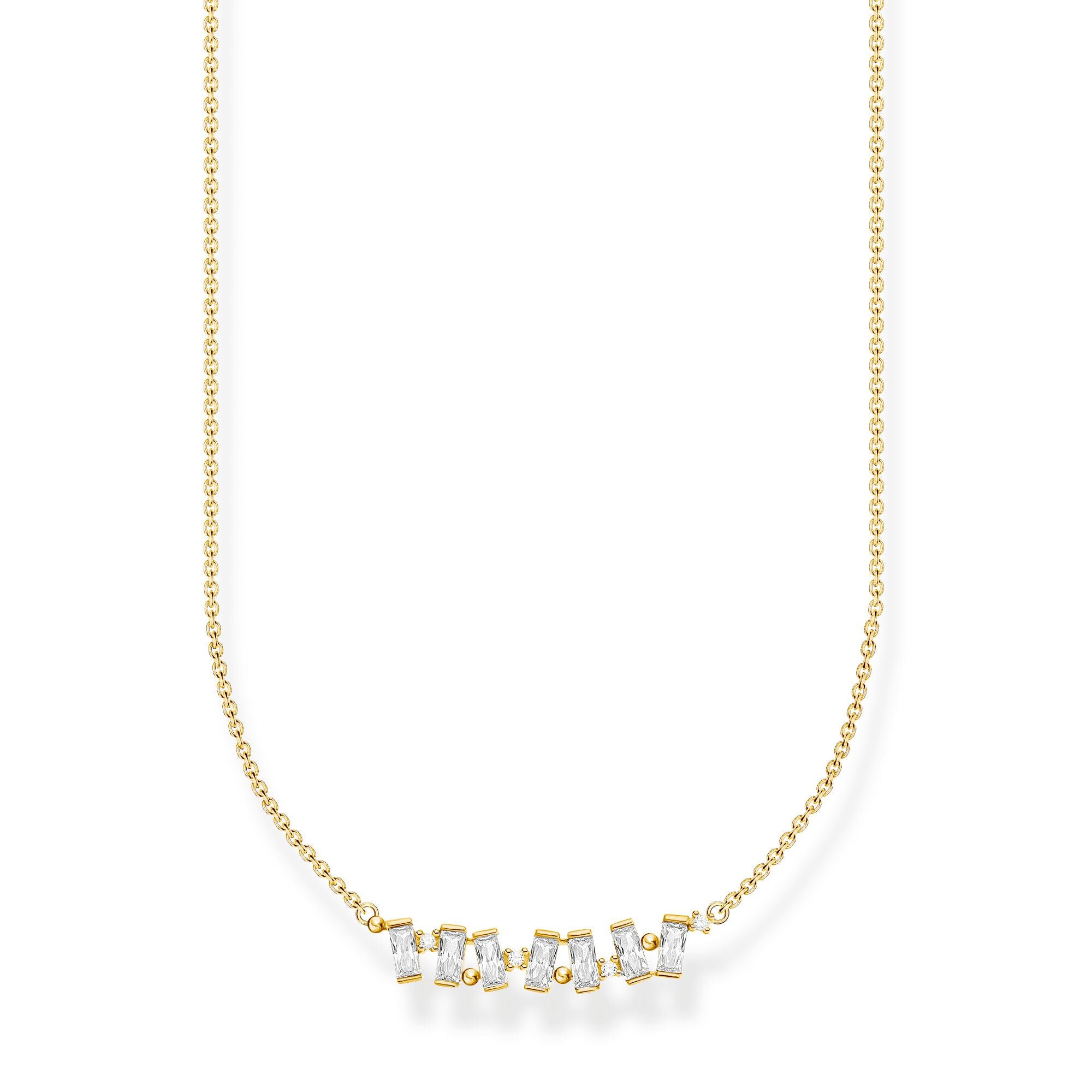 18 karat yellow gold plated sterling silver necklace with 7 baguette stones by Thomas Sabo