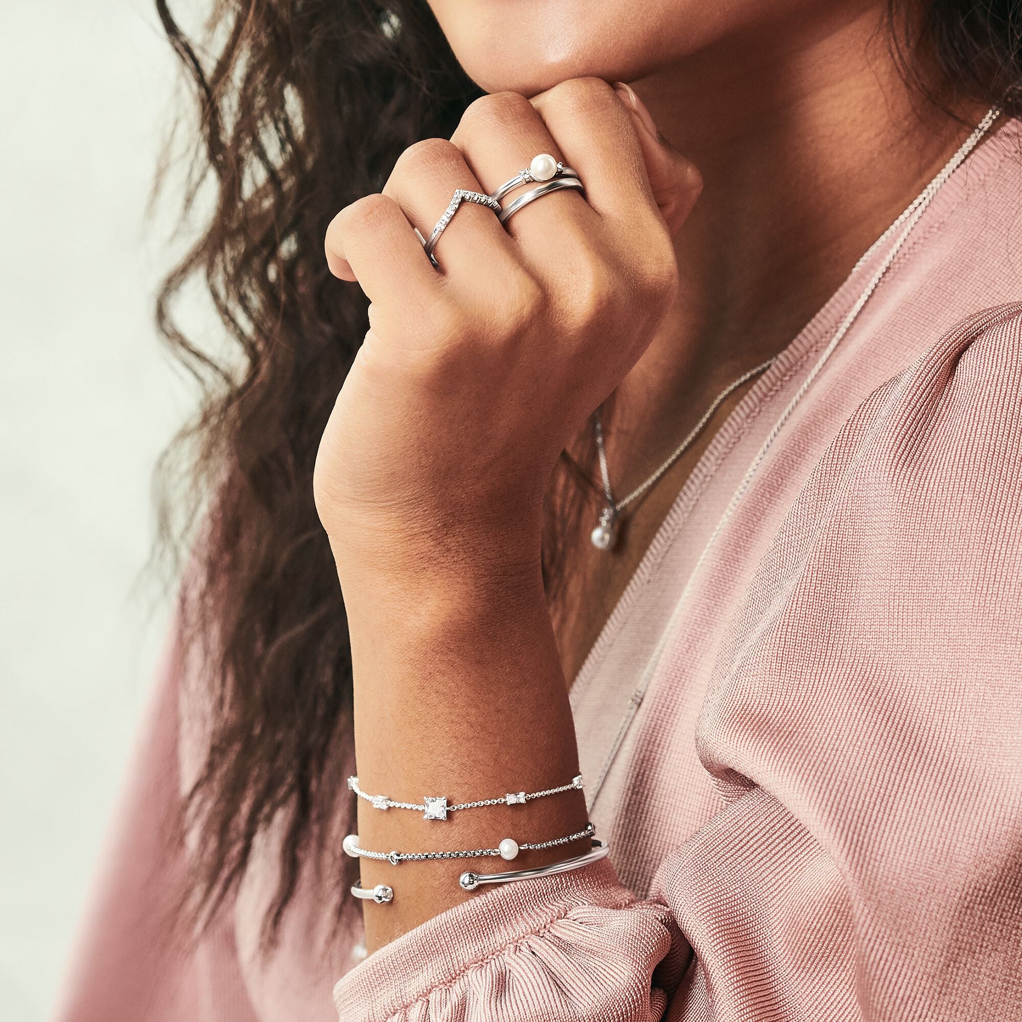 Thomas Sabo Cube & Rectangular White Stone Bracelet