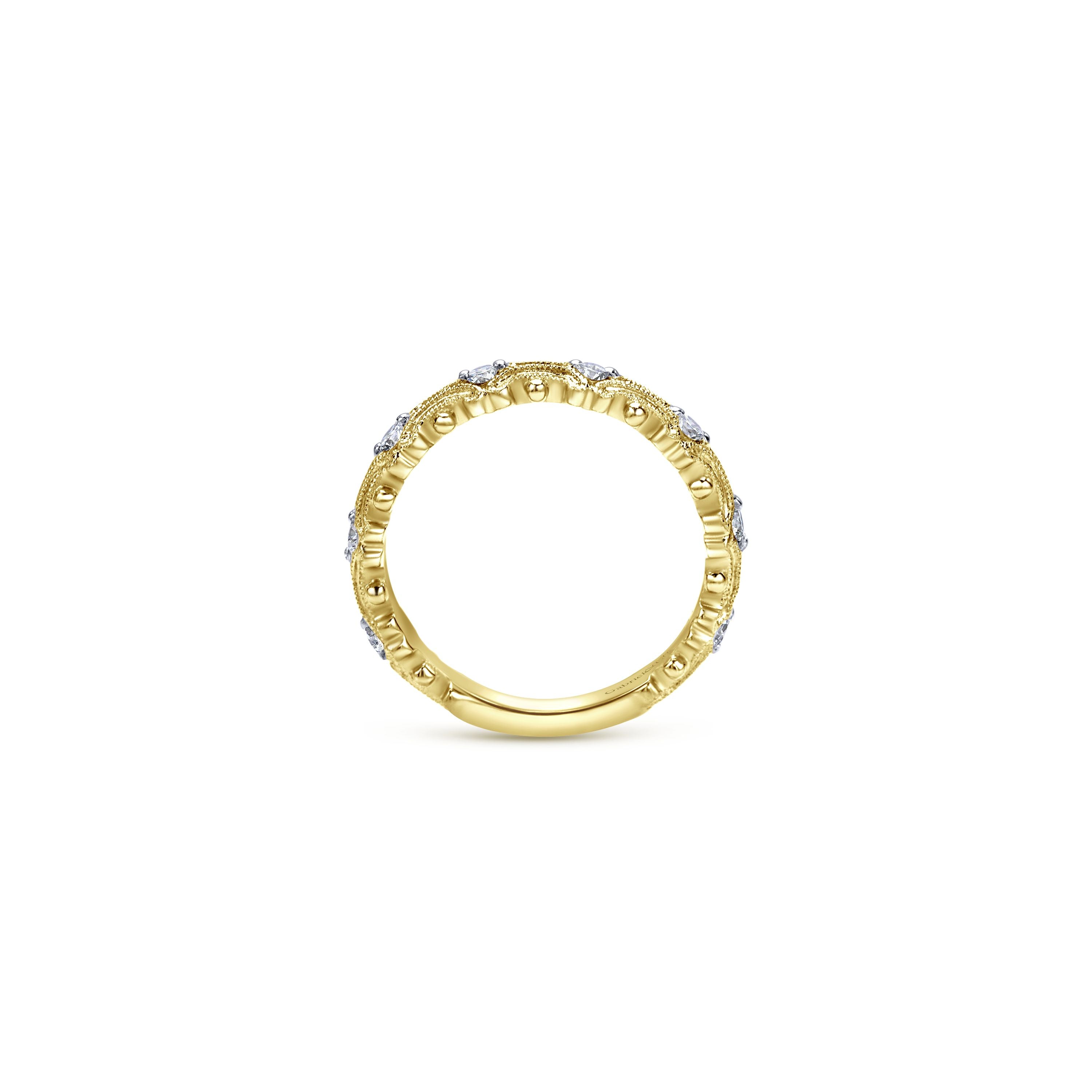Gabriel & Co. 14k Yellow Gold Ornate Contoured Diamond Ring