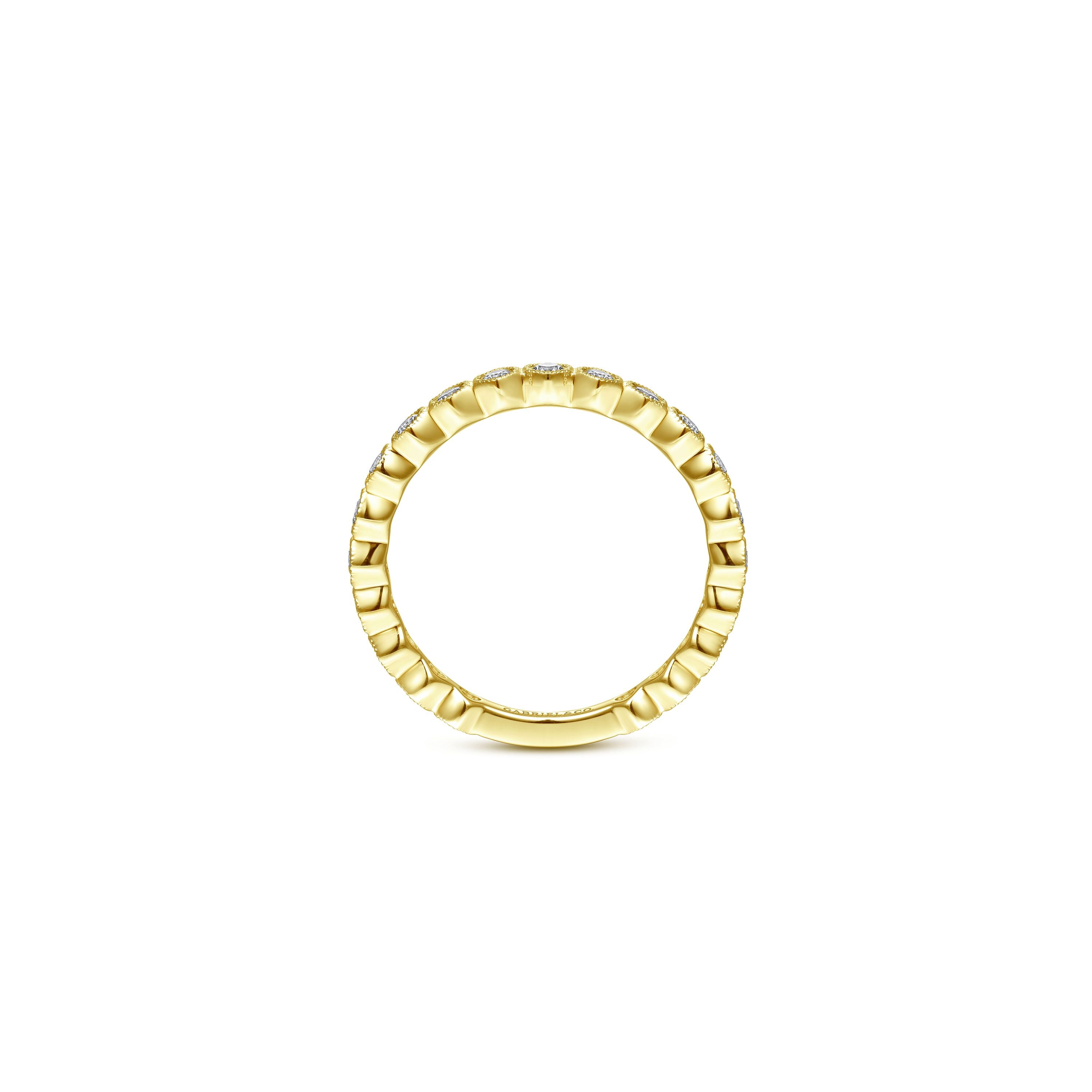 Gabriel & Co. Bezel Set 14k Gold Diamond Ring With Milgraine Wedding Ring