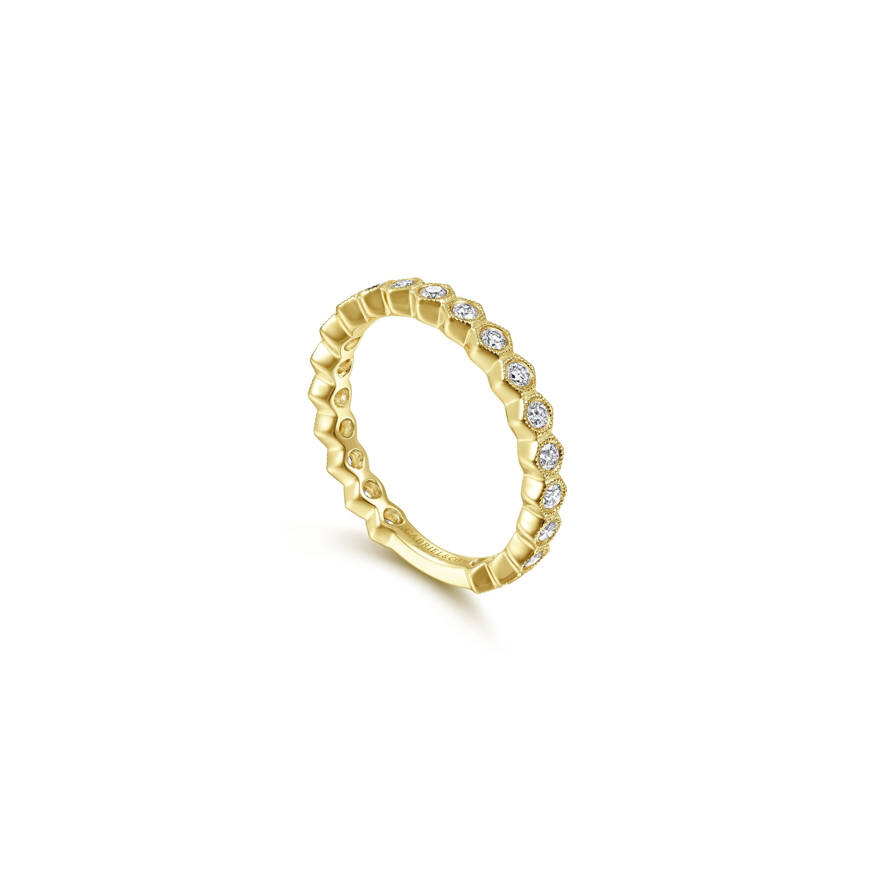 Gabriel & Co. Bezel Set 14k Gold Diamond Ring With Milgraine Wedding Ring