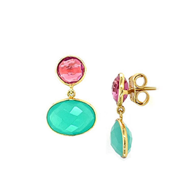 Petit Bijoux 18K Gold  Plate Sterling Silver Rose Quartz and Turquoise Earrings