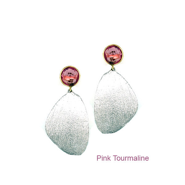 Petit Bijoux 925 Genuine Pink Tourmaline Wafer Earrings