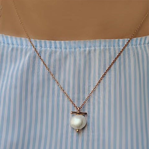 Petit Bijoux Rose Gold Plated Sterling Silver T-Bar Pearl Pendant Necklace