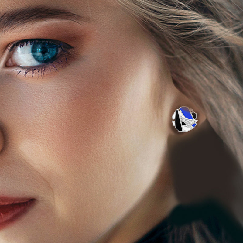 Belle Etoile Sterling Silver Spectrum Earrings in Blue, Black and White