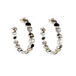 Petit Bijoux Sterling Silver Genuine Onyx & Labradorite inside out Hoop Earrings