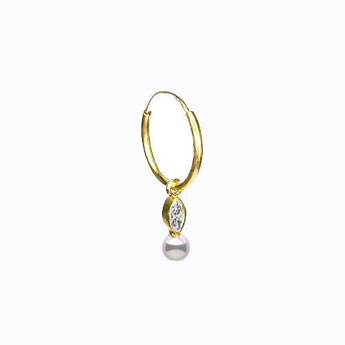 Custom 14k Yellow Gold Hoop with Pearl & Diamond Charm Single Earring