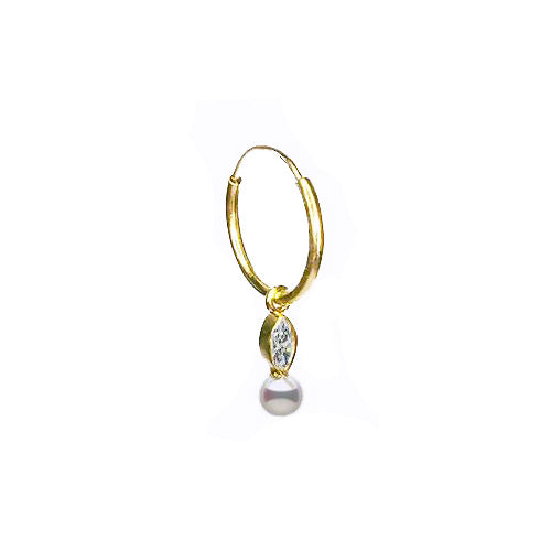 Custom 14k Yellow Gold Hoop with Pearl & Diamond Charm Single Earring