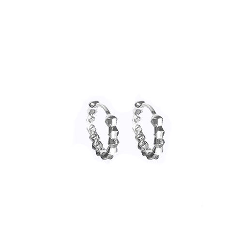 14k White Gold Geometric Diamond Cut Hoop Earrings