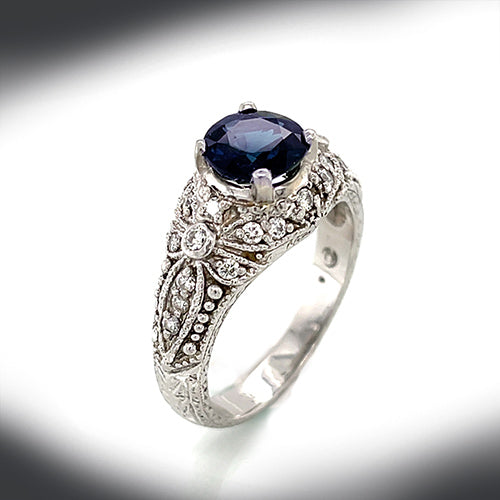 Vintage Art Deco Platinum Diamond and Sapphire Statement Ring