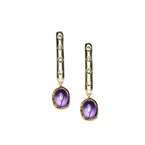 Petit Bijoux 18k Yellow Gold Plate on Sterling Silver Earrings with Amethyst and CZ
