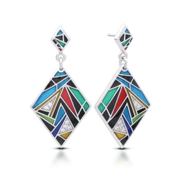 Multi-colour enamel drop earrings in sterling silver by Belle Etoile