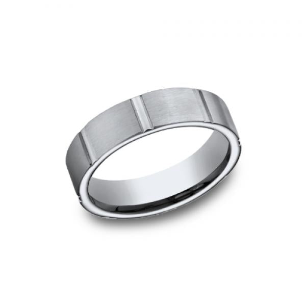 6mm satin finish titanium ring with line indentations