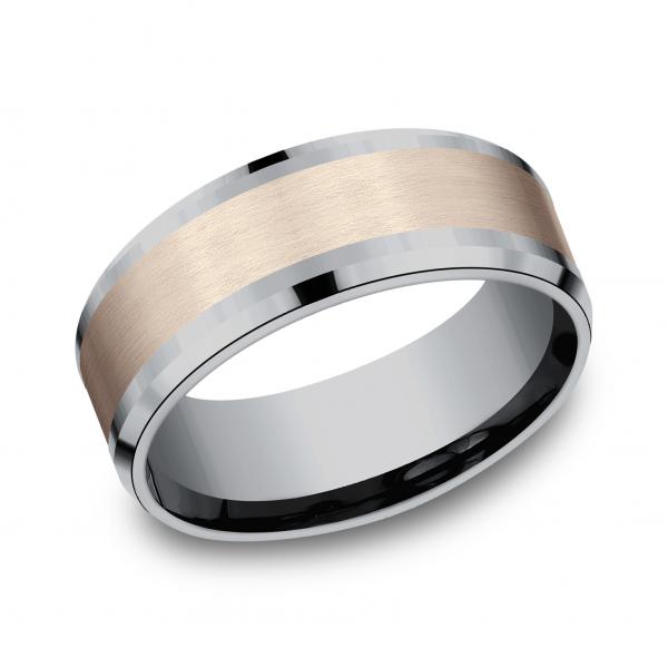 8mm grey tantalum ring with rose gold inlay satin finish