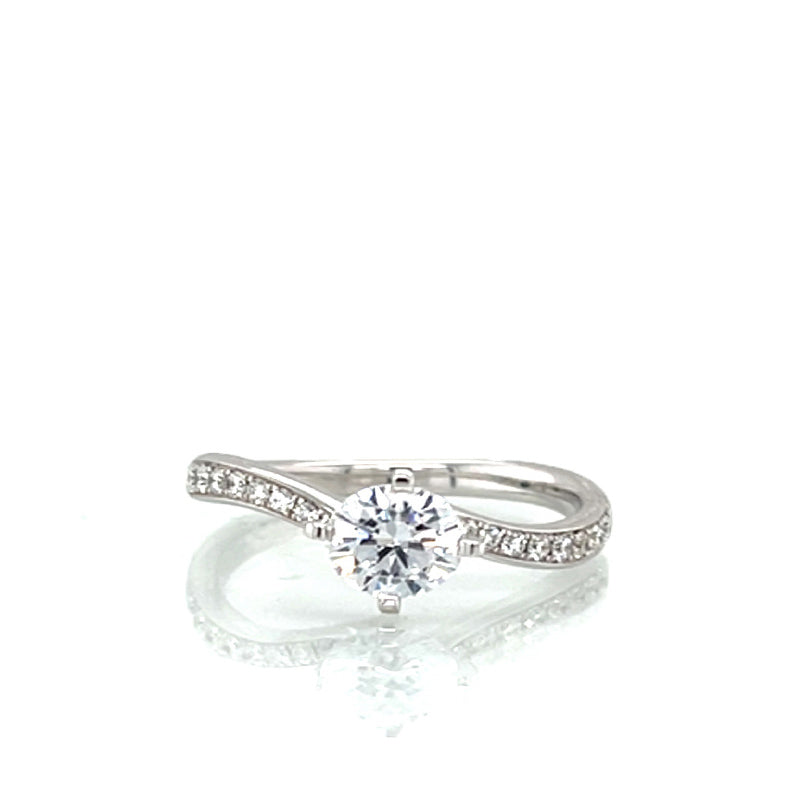 18K White Gold Twisted Diamond Band Engagement Ring