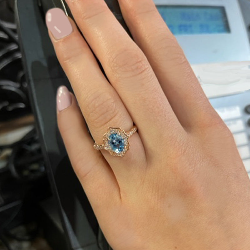 14K Rose Gold Aquamarine and Diamond Engagement Ring