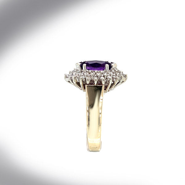 Estate Marquise Shaped Amethyst And Diamond ring