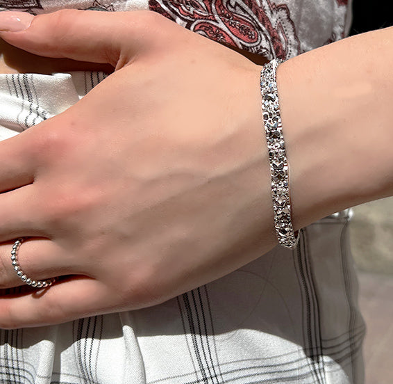 Estate 14K White Gold Diamond Textured Bracelet