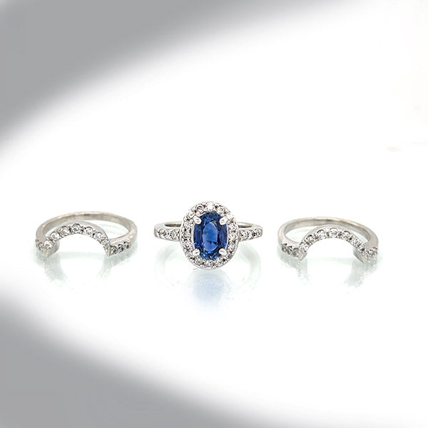 Estate Oval Sapphire And Diamond Engagement Ring Set