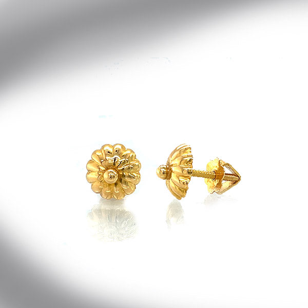 Estate 18Kt Yellow Gold Flower Stud Earring