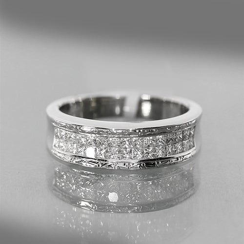 Estate 18k White Gold Double Row Diamond Anniversary Ring