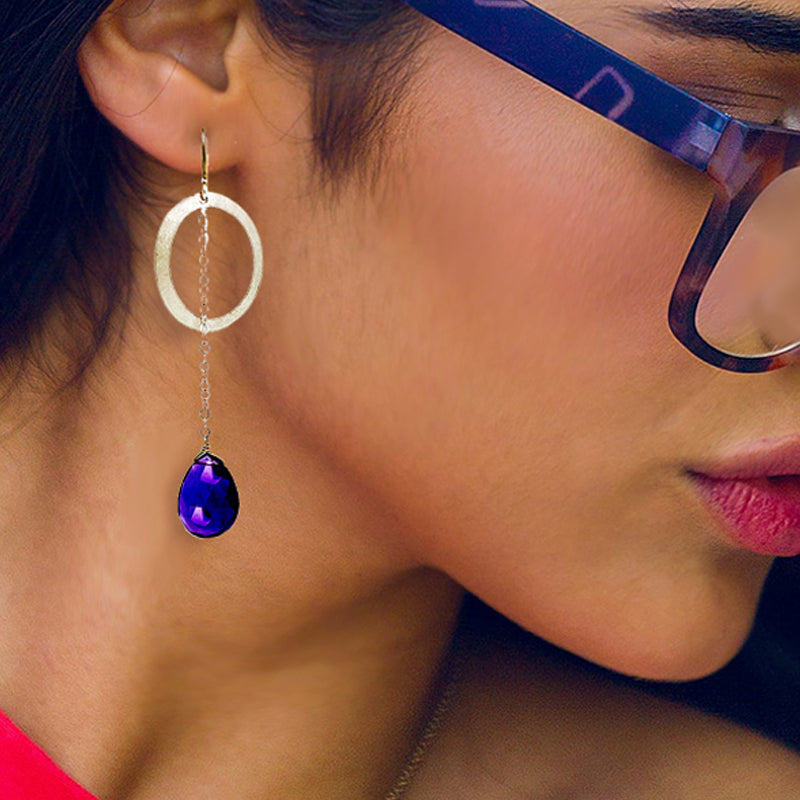 Estate 14K White Gold Amethyst Drop Earrings