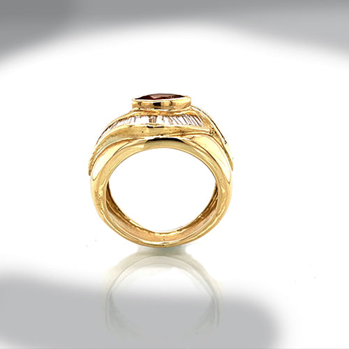 Estate 14k Yellow Gold Diamond Baguette and Citrine Ring