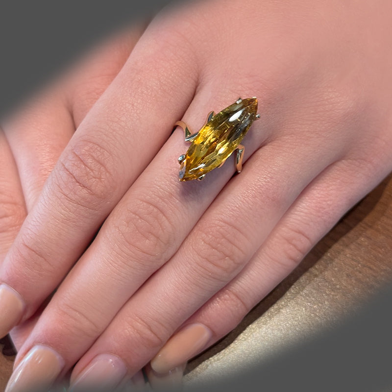 Estate 14K Yellow Gold Marquise Shaped Lab Grown Citrine Ring