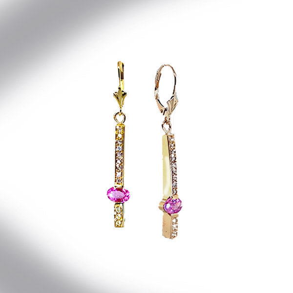 Estate 14/18K Pink Sapphire And Diamond Earrings