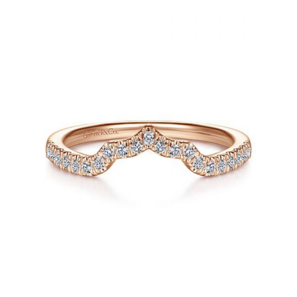 14 karat rose gold and diamond pave curved ring by Gabriel and Co