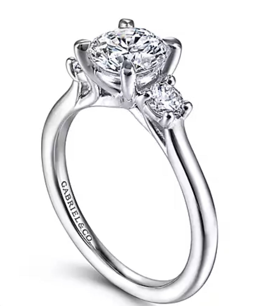 14K White Gold Round 3 Stone Diamond Engagement Ring