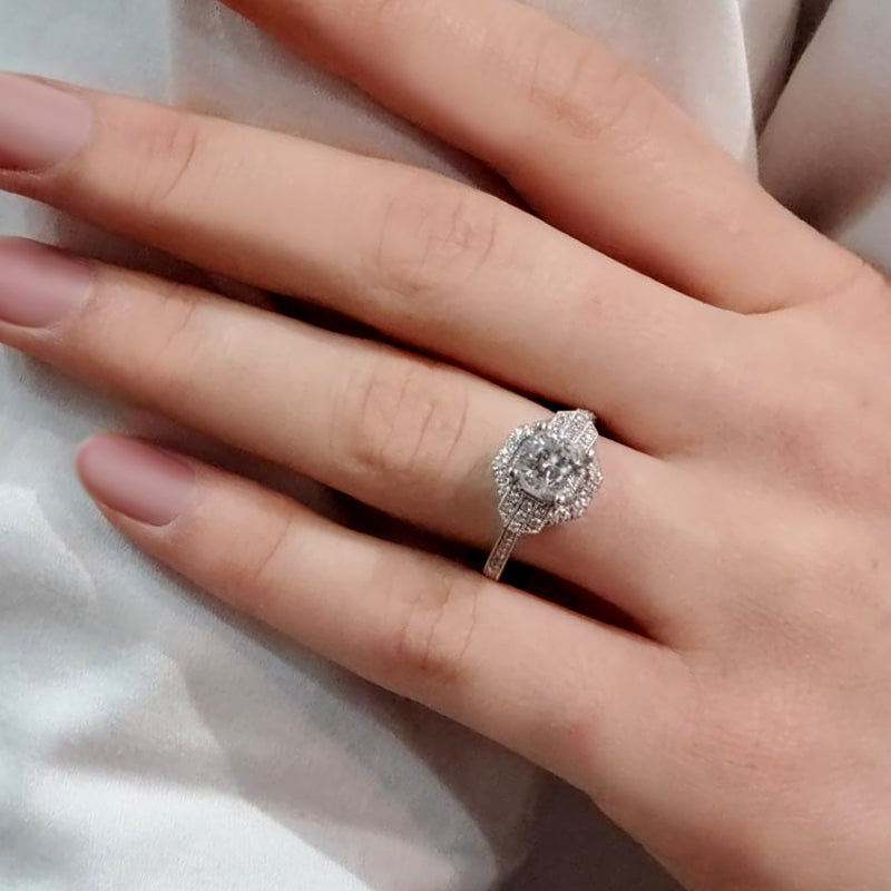 Gabriel & Co. 14K White Gold Art Deco Style Diamond Engagement Ring Semi-Mount