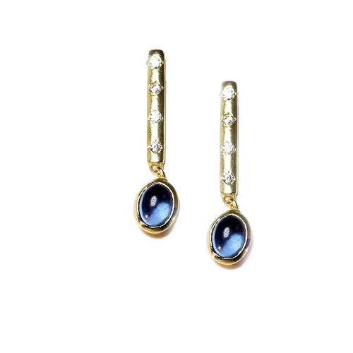 Petit Bijoux 18k Yellow Gold Plate Sterling Silver Dangle Earrings with Iolite Hydro and CZ