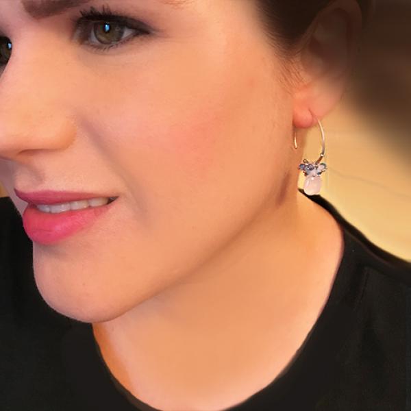 Amethyst, rose quartz, and moonstone earrings