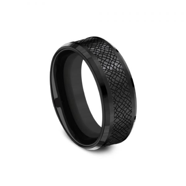 8mm black tantalum ring with leather finish inlay