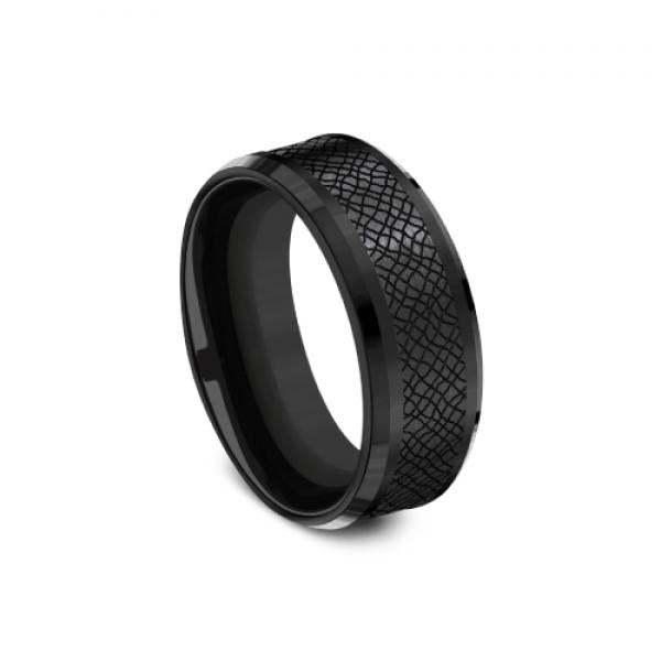 8mm black tantalum ring with leather finish inlay