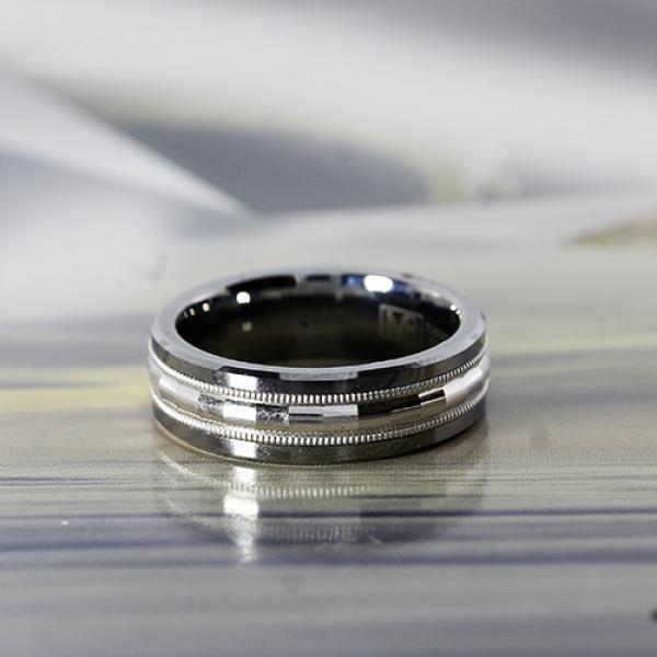 7mm tungsten and 10 karat white gold ring with accented inlay by madani