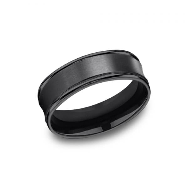 7.5mm black titanium ring with satin finish inlay