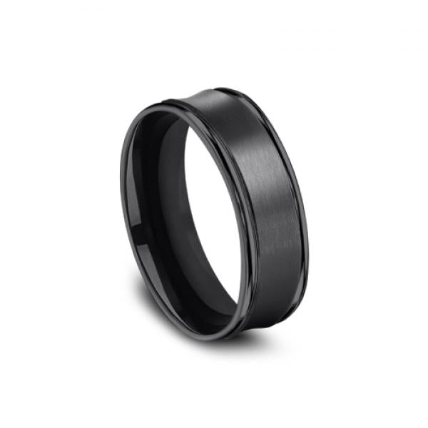 7.5mm black titanium ring with satin finish inlay