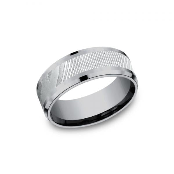 8mm grey tantalum ring with damascus steel inlay