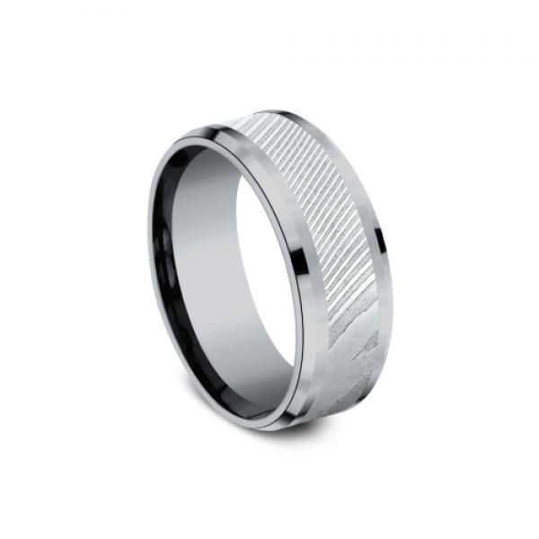 8mm grey tantalum ring with damascus steel inlay