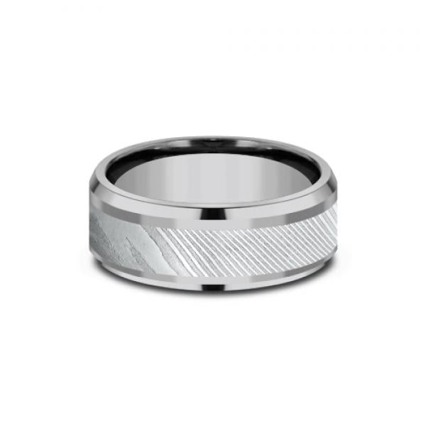 8mm grey tantalum ring with damascus steel inlay