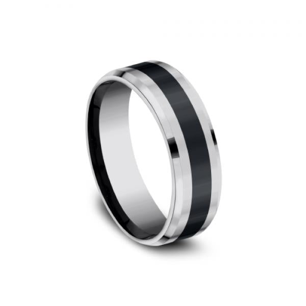 7mm tungsten and black ceramic inlay ring