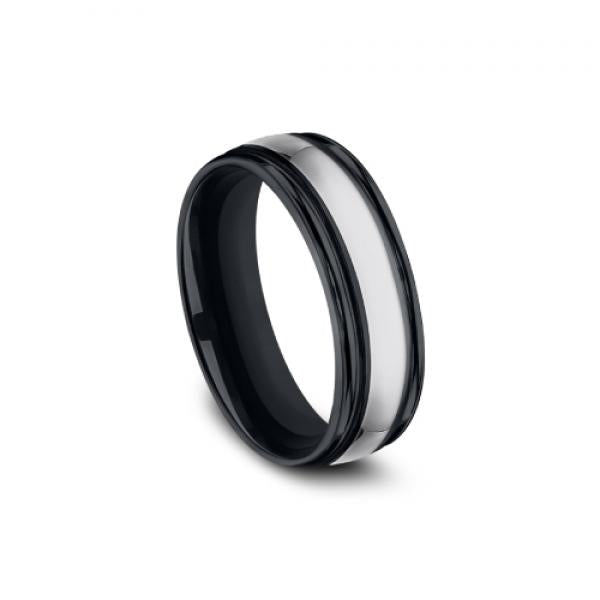 7mm grey tungsten and black ceramic ring