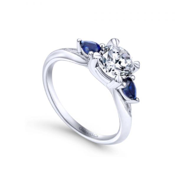 Gabriel & Co. 14K White Gold Three Stone Sapphire and Diamond Engagement Ring