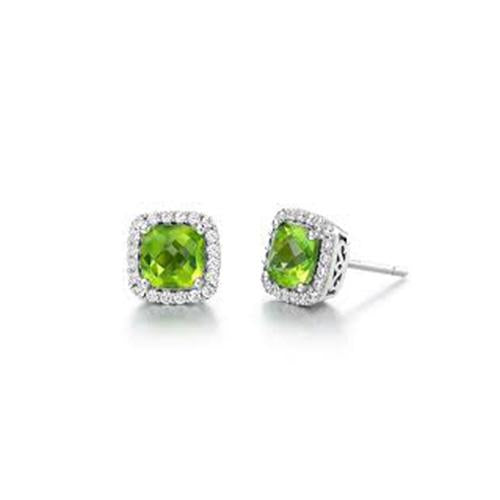 14K Yellow Gold Peridot and Halo Stud Earrings